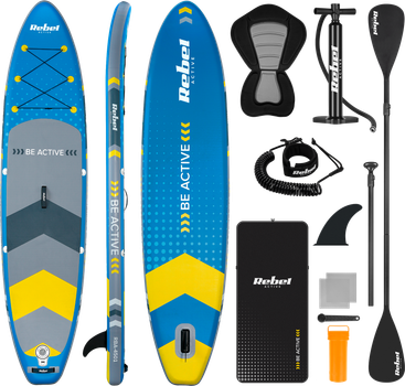 Надувна SUP дошка Rebel ACTIVE 350 x 81 x 15 см з веслом, насосом і сумкою для зберігання Синя RBA4501 (5901890120180)