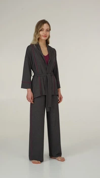 Комплект тройка пижама женская Ellen Eloise LPM 5280/04/01 L малиновый/серый