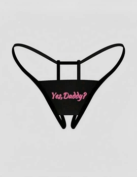 Эротические женские трусики в сетку с открытым доступом и надписью Daddy NDS L черные трусики со свободным доступом