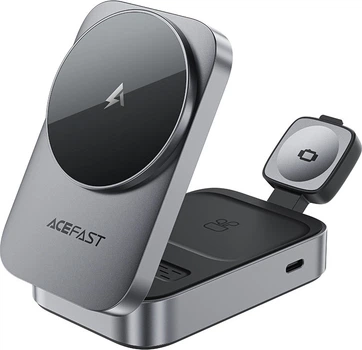 Беспроводное зарядное устройство Acefast E22 Desktop 3-in-1 Wireless Charging holder Metal Gray (6974316284079)
