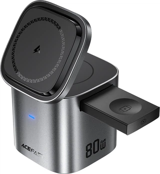 Беспроводное зарядное устройство Acefast Z9 80W 6-in-1 multifunctional GaN desktop charging station Metal Grey (6974316285809)