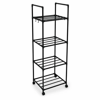 Передвижной металлический стеллаж для кухни Multifunctional Kitchen Storage Rack, 4 уровня, с крючками, 138×42×32 см