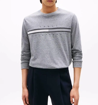 Лонгслів чоловічий Tommy Hilfiger regular fit з написом, сірого кольору, розмір M