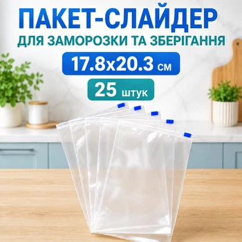 Пакет із замком слайдером для заморожування 17,8x20,3 см 25 шт (слайд 17,8x20,3)