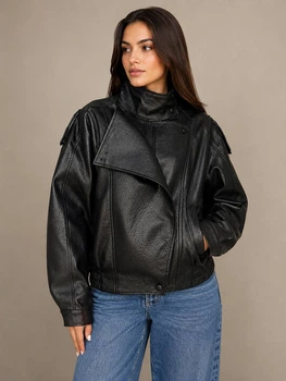 Куртка женская Lady Yep 30581 из экокожи косуха оверсайз M черная