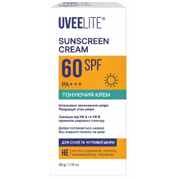 Крем сонцезахисний тонуючий суха та чутлива шкіра Elegant Uveelite УФ-лайт SPF60 50 г