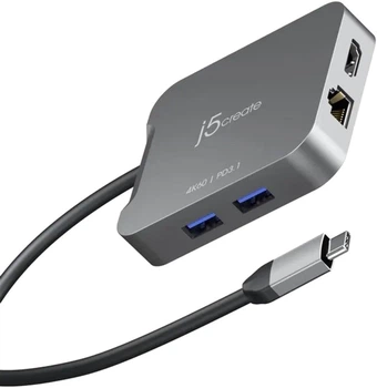 USB-хаб J5create USB-C 5-в-1, HDMI, PD, LAN Grey (JCD3191-N)