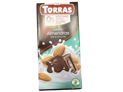 Молочний шоколад Torras з мигдалем без цукру та глютену 75 г (8410342005632)
