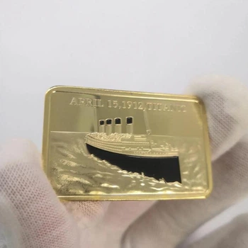 Позолоченный сувенирный слиток Титаник RMS Titanic коллекционный в капсуле