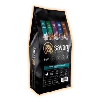 Сухий корм Savory зі свіжою індичкою та куркою для кошенят усіх порід, 8 кг