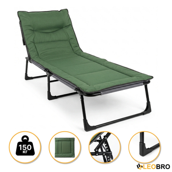 Розкладне ліжко з вбудованим матрацом LEOBRO Green 193х68х30 см, з регульованою спинкою, поліестер, зелене