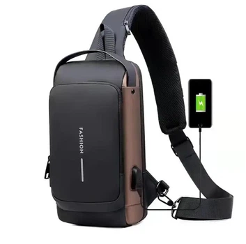 Сумка нагрудная слинг через плечо водоотталкивающая USB порт TSA замок XL-1515 для города и поездок