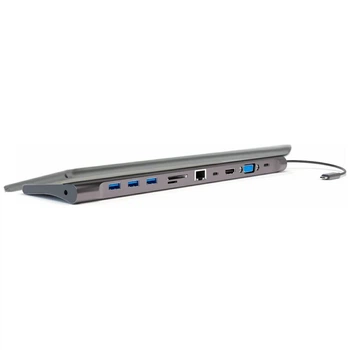 Док-станция 4smarts Hub 11в1 для Ноутбук HDMI/VGA/2xUSB-C/3xUSB-A/RJ45/SD/MMC/MicroSD/TF/AUX Grey (456358)