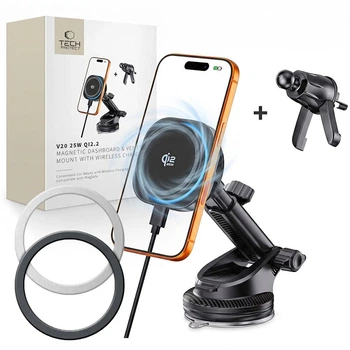Автодержатель Tech-Protect V20 ArcticBoost Magnetic Dashboard & Vent Wireless Charger 25W Qi2.2 Black (5906302392995)