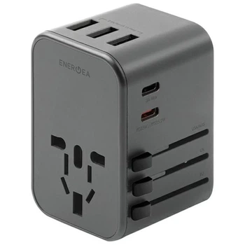 Сетевое зарядное устройство Energea Travelworld 3xUSB+2xUSB-C PD PPS QC3.0 35.5W 4в1 US/UA/EU/UK Gunmetal (TWA35-GUN)