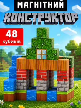 Магнітний конструктор Minecraft 48 кубиків, Магнітні блоки Майнкрафт, набір для дітей, Дитячий конструктор, Подарунок дитині