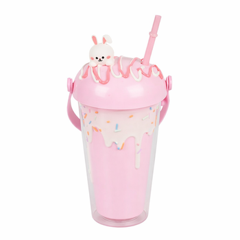 Склянка з кришкою та трубочкою дитячий Stenson Sweets 450 мл Рожевий з білим (R38077)