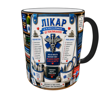 Кружка (чашка) з принтом "Лікар" із серії Professional Organizer Collection – подарунок лікарю, медику, сімейному лікарю | Керамічна 330 мл(чорна ручка)