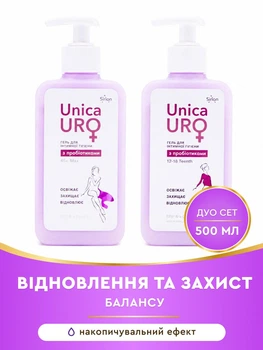 Набор гель для интимной гигиены для женщин и подростков UNICA URO MAX 45+ / UNICA URO TEENS 12-18 с пробиотиками с дозатором по 250 мл