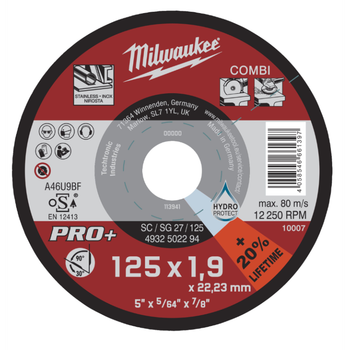 Диск универсальный (резка / зачистка по металлу) MILWAUKEE, SC / SG 27 / Ø125x1.9мм