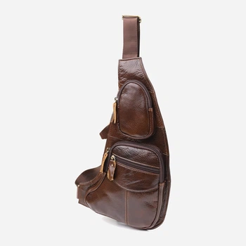 Сумка слинг через плечо мужская из натуральная кожи Vintage leather-22956 Темно-коричневая