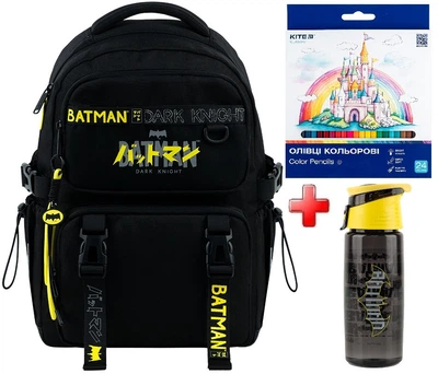 Рюкзак школьный Kite Education DC Comics DC26-1022M подарок бутылка и карандаши (на рост ребенка 130-145 см)