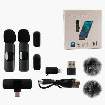 Мікрофон C 77361 (300) 2 мікрофони, бездротове підключення, USB-кабель, приймач для підключення до смартфона, хутряний вітрозахист