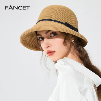 Женская летняя складная элегантная соломенная шляпа FANCET во французском стиле с защитой от УФ-излучения для пляжа, путешествий и отдыха.