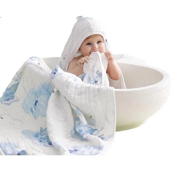 Рушник Babycare дитячий з бамбука та бавовни марлевий, 115x115 см, «Кит»