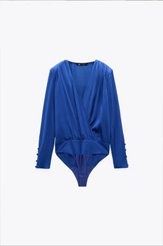 Боді з V-подібним вирізом на запах кольору електрик Zara розмір М