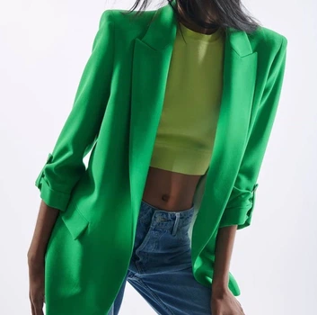 Піджак подовжений з рукавами 3/4 та золотистими ґудзиками зелений Zara розмір S