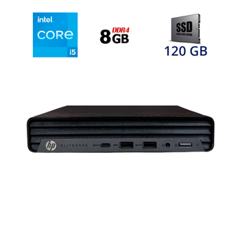 Неттоп HP EliteDesk 800 G6 Tiny USFF / Intel Core i5-10600T (6 (12) ядер по 2.4 - 4.0 GHz) / 8 GB DDR4 / 120 GB SSD / Intel HD Graphics 630 / Windows 11 б/у