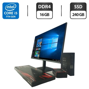 Комплект ПК: неттоп Dell OptiPlex 7050 Micro USFF / Intel Core i5-7500T (4 ядра по 2.7 - 3.3 GHz) / 16 GB DDR4 / 240 GB SSD / Intel HD Graphics 630 + Новый монитор AOC 24B31H / 24" (1920x1080) IPS / Кабели б/у + Подарок Проводная клавиатура + мышка