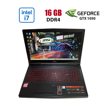 Игровой ноутбук MSI GL63 8RC / 15.6" (1920x1080) IPS / Intel Core i7-8750H (6 (12) ядер по 2.2 - 4.1 GHz) / 16 GB DDR4 / 128 GB SSD + 1000 GB HDD / nVidia GeForce GTX 1050, 4 GB GDDR5, 128-bit / WebCam б/у