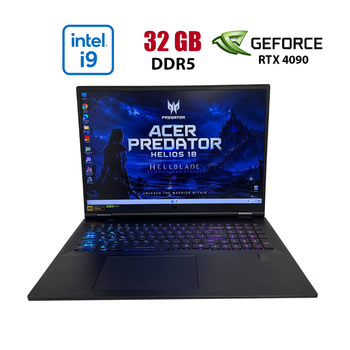 Игровой ноутбук Б-класс Acer Predator Helios 18 PH18-72 / 18" (2560x1600) IPS / Intel Core i9-14900HX (24 (32) ядра по 2.2 - 5.7 GHz) / 32 GB DDR5 / 1000 GB SSD / nVidia GeForce RTX 4090, 16 GB GDDR6, 256-bit / WebCam б/у
