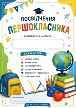 Посвідчення першокласника свідоцтво 1 клас