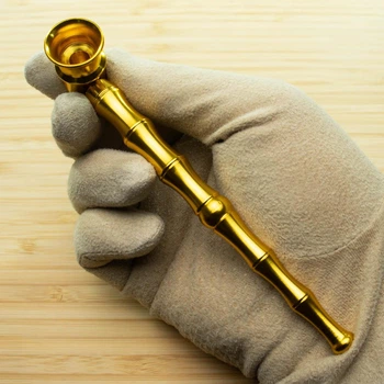 Трубка для курения Bamboo 13см длинная металлическая Gold + Подарок — Набор сеток