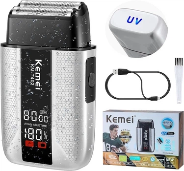 Сеточная бритва аккумуляторная с влагозащитой IPX7 LED дисплеем Kemei KM-T402