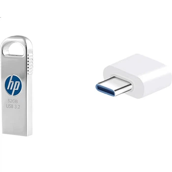 Флеш-накопичувач HP 32 ГБ USB 3.2 Gen 1 з адаптером Type-C, металевий високошвидкісний USB-накопичувач X306w, покращена швидкість читання 230 МБ/с, флеш-накопичувач для навчальних та офісних комп'ютерів