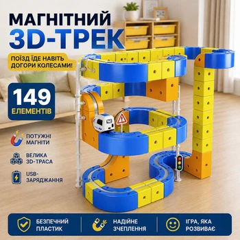 Дитячий магнітний 3D-трек із поїздом на акумуляторі (149деталей) — розвиваючий антигравітаційний конструктор