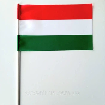 Угорський ручний прапорець, прапор Угорщини 21*14 см на паличці, міні-стяг країни Угорщина, банер в руку