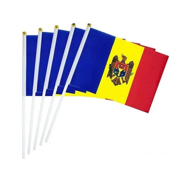 Молдовський ручний прапорець, прапор Молдови 21*14 см на паличці, міні-стяг країни Молдова, банер в руку