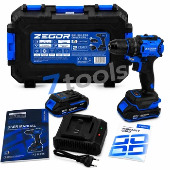 Шуруповерт аккумуляторный бесщеточный ZEGOR CDAX-21BL 21 В 2×2.0 Ач 50 Нм 2 скорости в кейсе