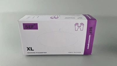 Перчатки одноразовые виниловые белые SEF, размер XL, 100 шт, неопудренные, для осмотра, клининга и сервиса
