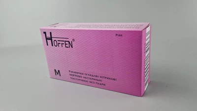 Перчатки одноразовые нитриловые розовые HOFFEN, размер M, 100 шт, неопудренные, для осмотра, клининга и сервиса