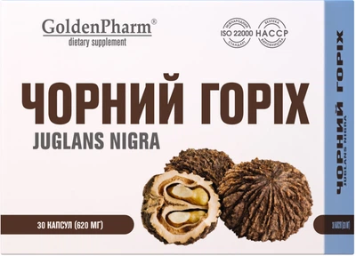 Чорний горіх Golden Pharm 500 мг 30 капсул (4820183474728)