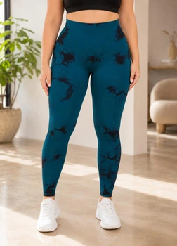 Лосини мармурові пушап Plus size жіночі з високою талією для фітнесу та тренувань 4XL зелено-чорні (A70151K)