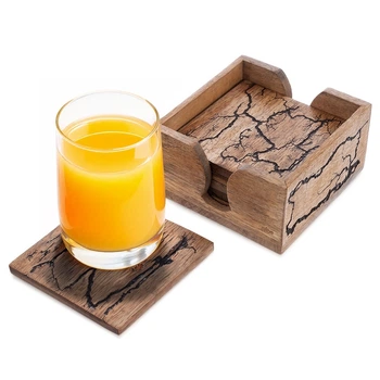 Podstawki pod kubek Orion Mango drewniane ze stojakiem 6 szt (8592381264581)
