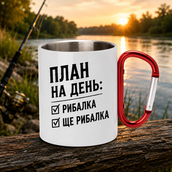 Чашка з карабіном «План на день: Рибалка. Ще рибалка» 300 мл.