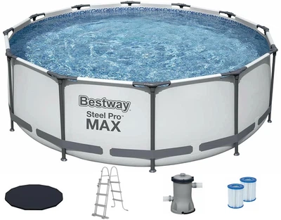 Каркасный бассейн Bestway 56420 круглый d 366х122, 10250 л, с картриджным фильтром, лестницей, тентом